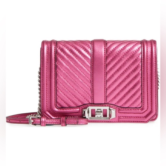Rebecca Minkoff Handbags - Rebecca Minkoff Metallic Hot Pink Chevron Quilted Small Love Crossbody Purse